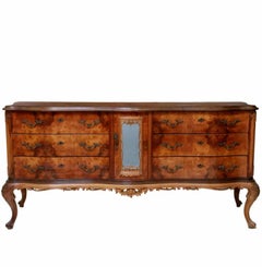 Venetian Baroque Patchwork Burled Walnut Sideboard Buffet