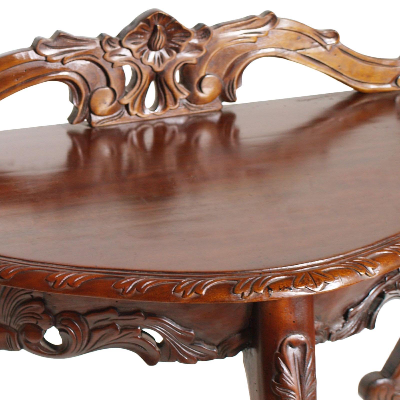 Hand-Carved Venetian Demilune Console, Hand Carved Solid Mahogany, Restored For Sale