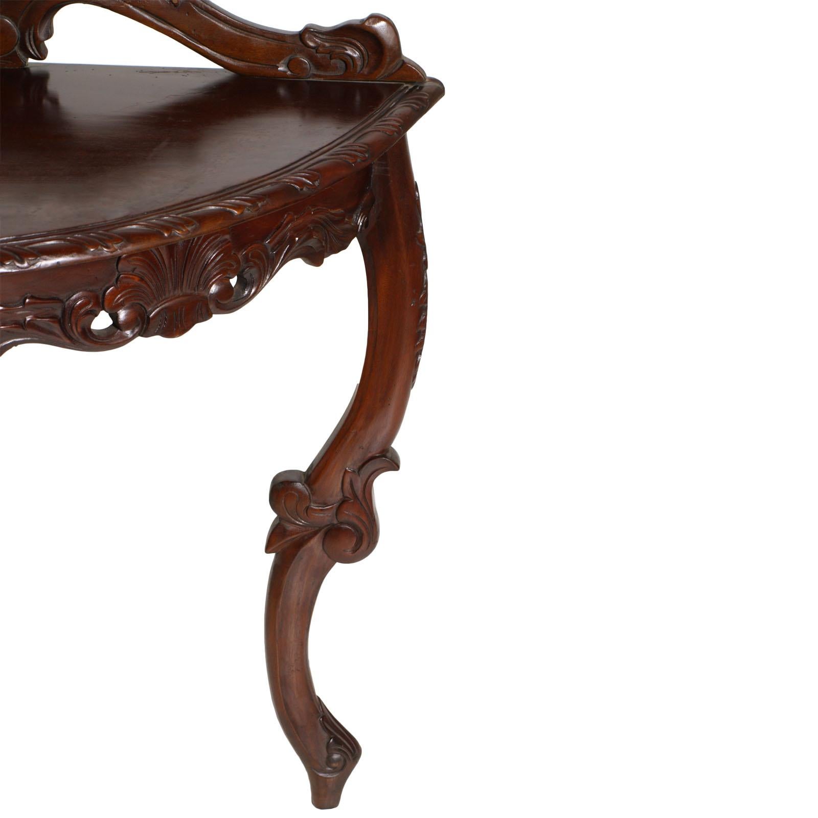 Venetian Demilune Console, Hand Carved Solid Mahogany, Restored For Sale 2