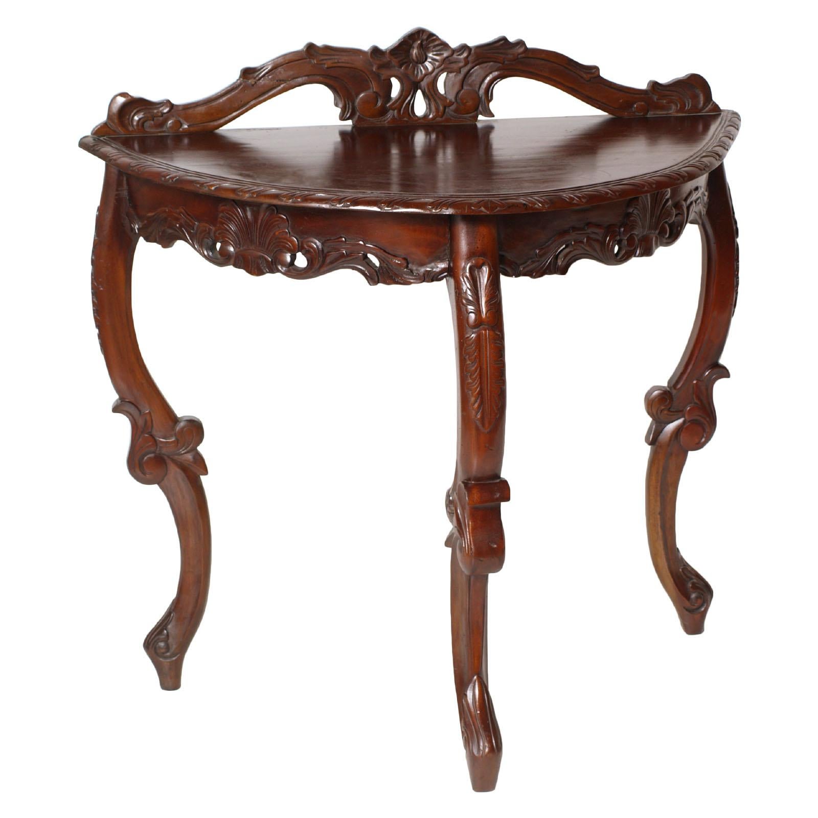 Venetian Demilune Console, Hand Carved Solid Mahogany, Restored For Sale