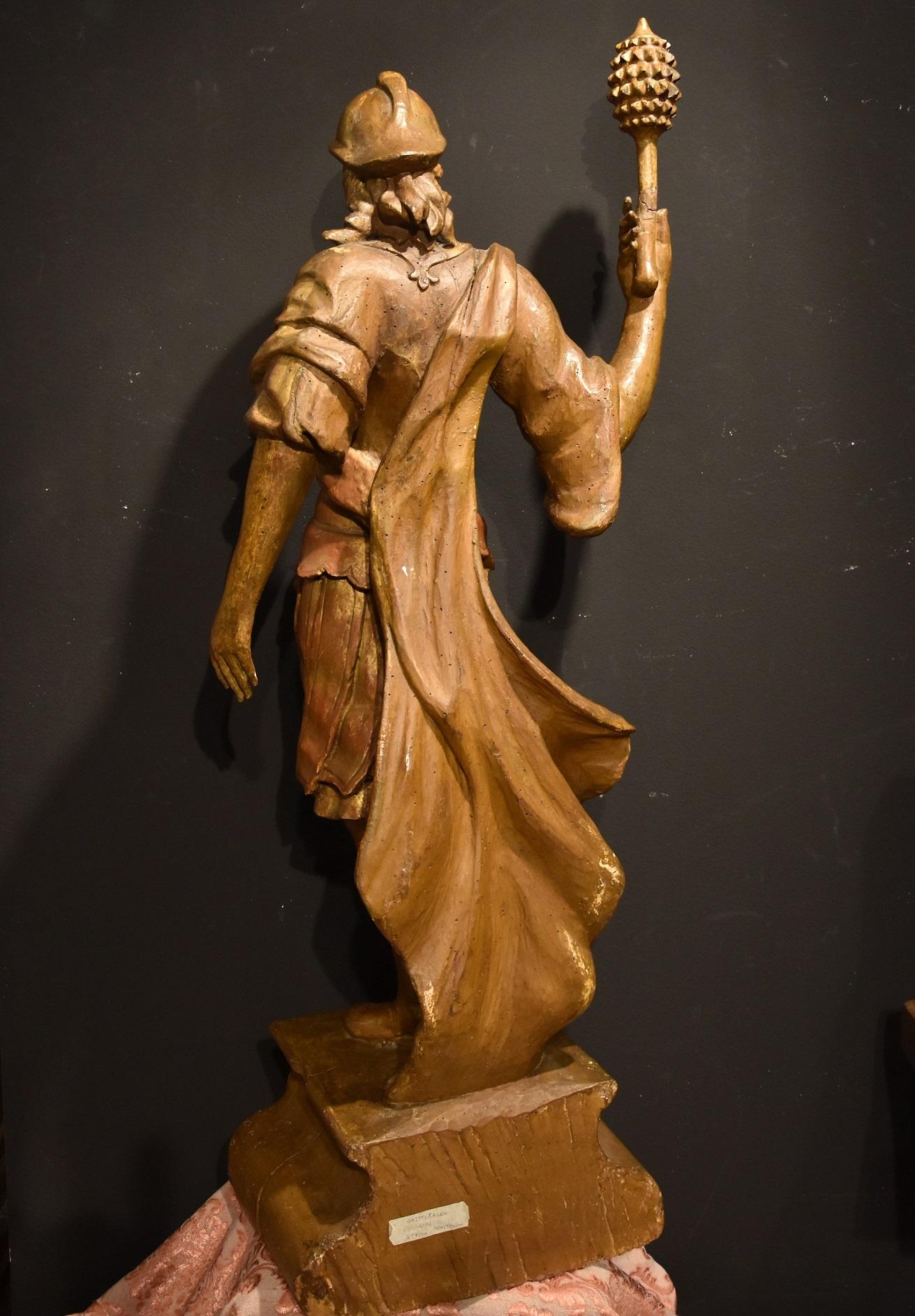 Venetian Sculpture 17th Century Wood Italian Old master Soldier Roma War Gold 6