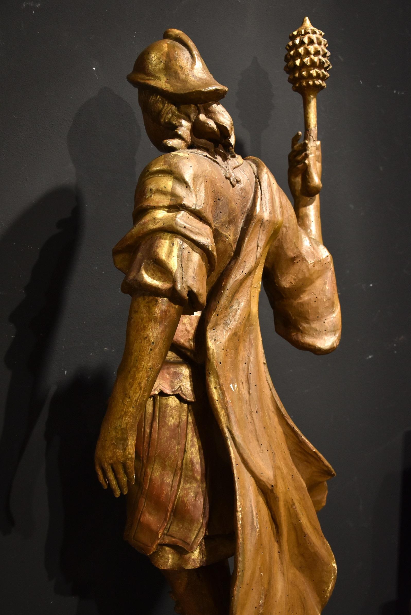 Venetian Sculpture 17th Century Wood Italian Old master Soldier Roma War Gold 7