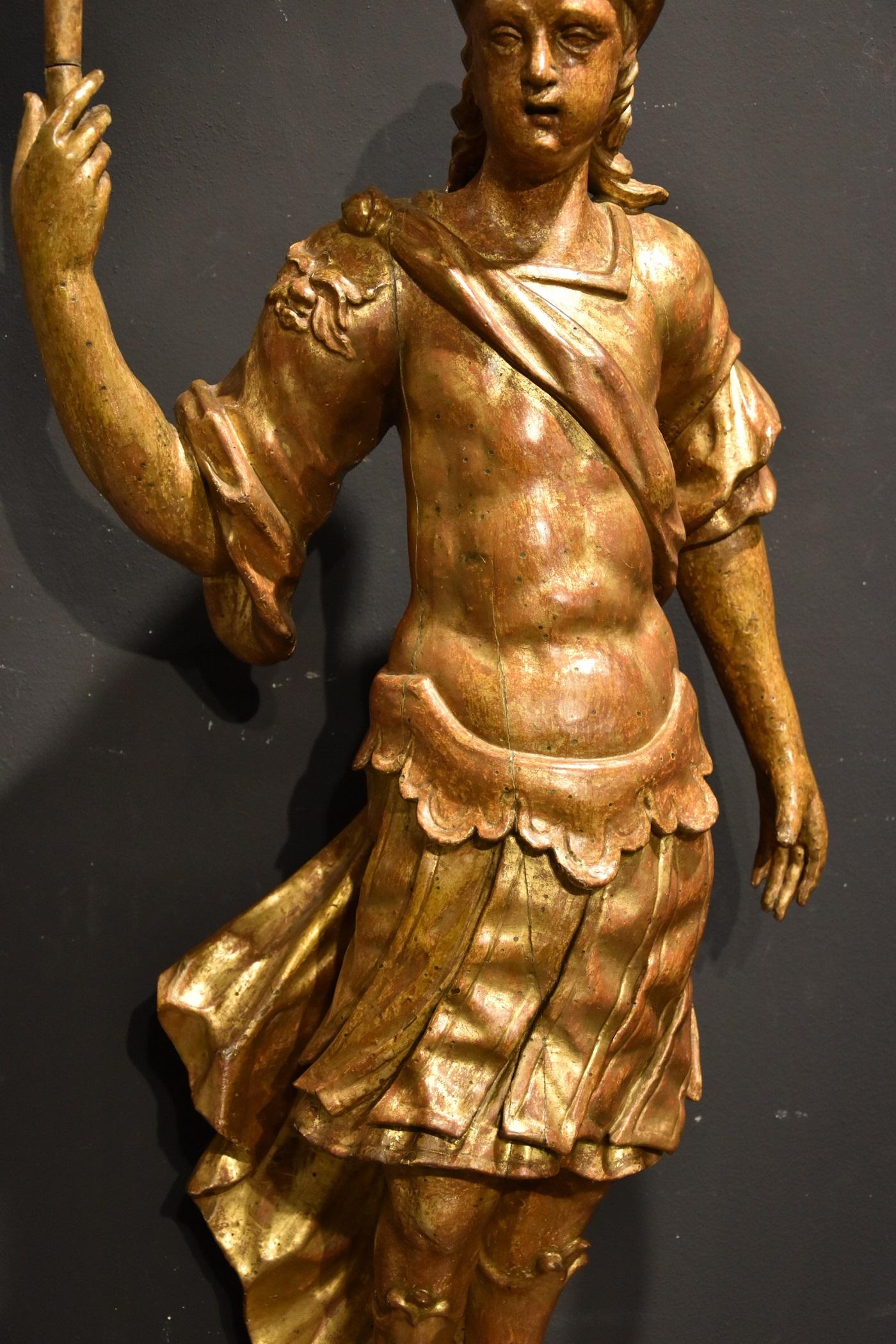 Venetian Sculpture 17th Century Wood Italian Old master Soldier Roma War Gold - Black Abstract Sculpture by Venetian Baroque sculptor of the 17th century