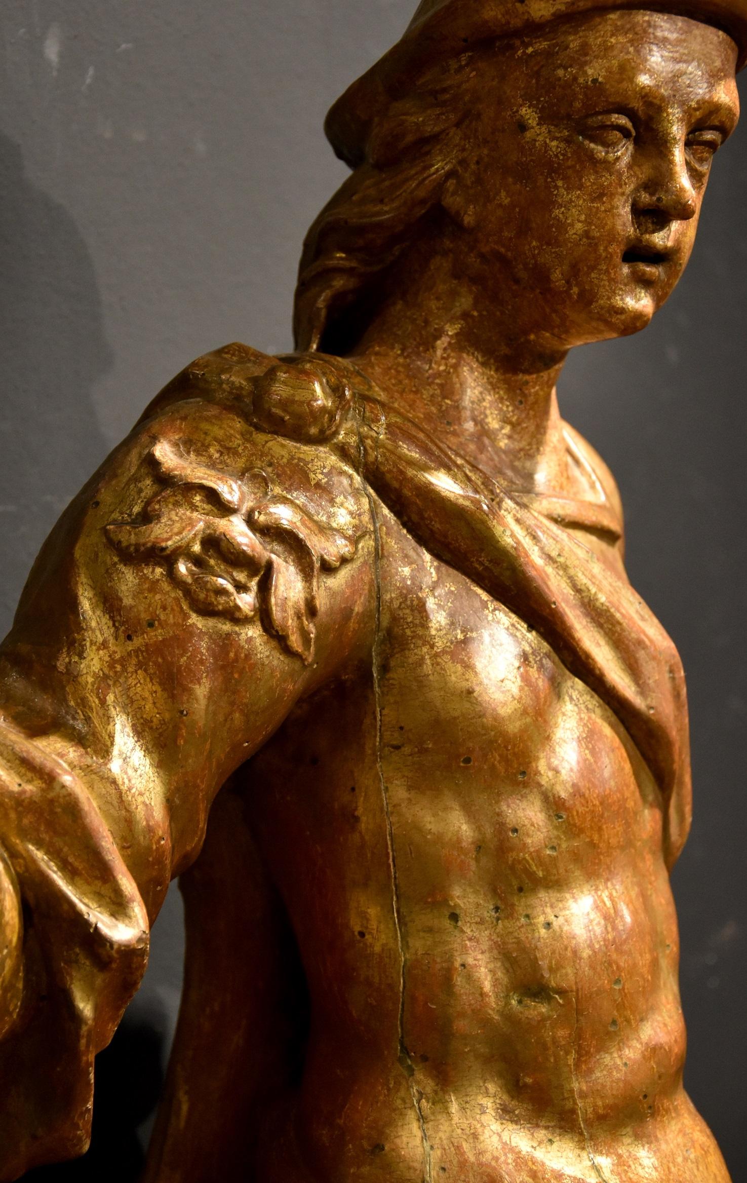 Venetian Sculpture 17th Century Wood Italian Old master Soldier Roma War Gold 1