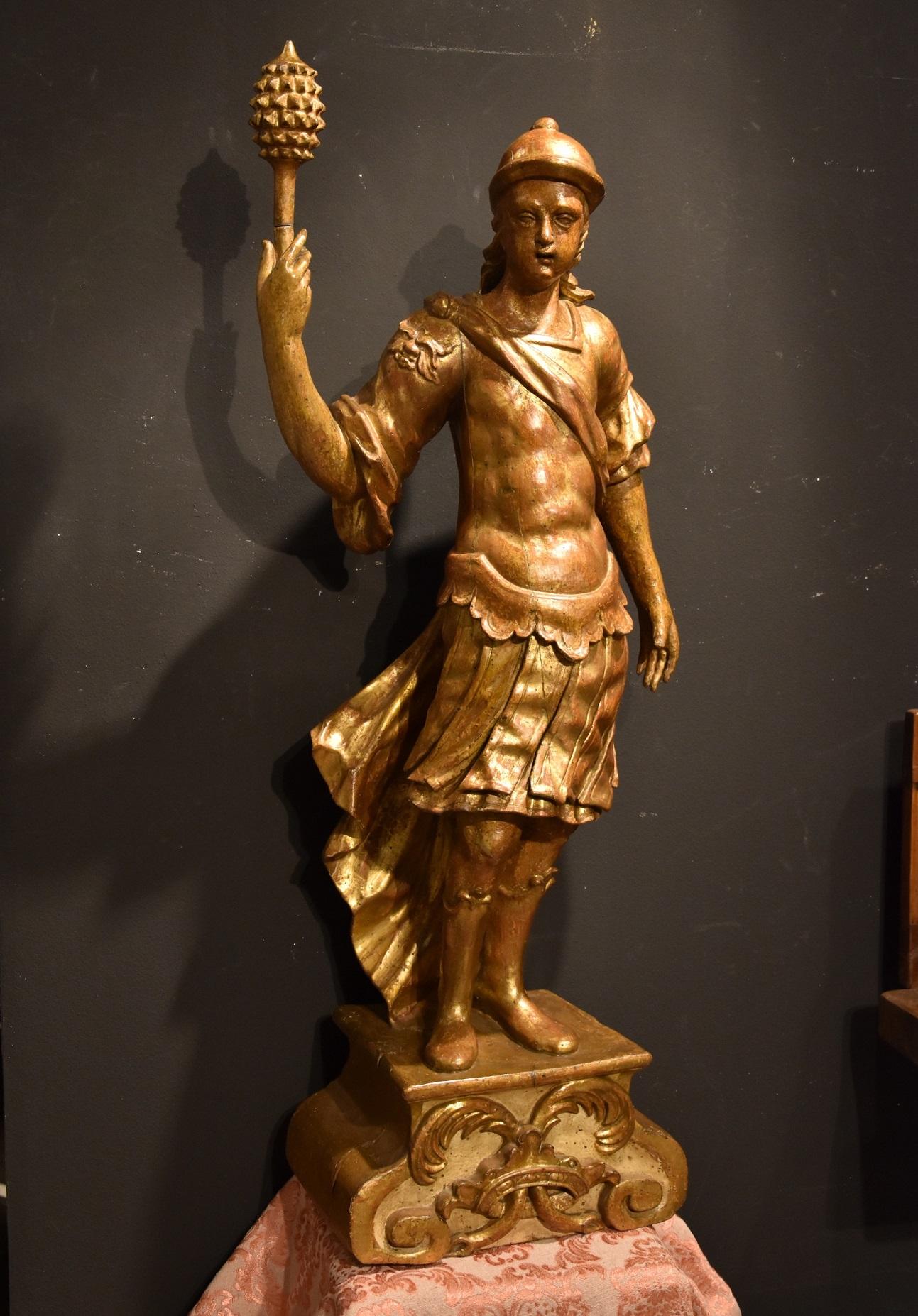Venetian Baroque sculptor of the 17th century Abstract Sculpture - Venetian Sculpture 17th Century Wood Italian Old master Soldier Roma War Gold