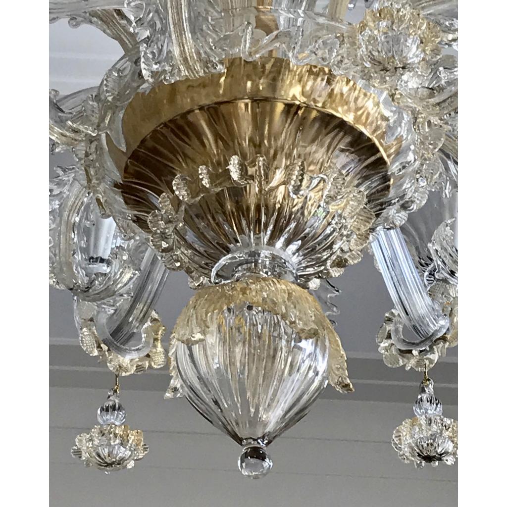 Italian Venetian Baroque Style 9-Light Crystal Pure Gold Murano Glass Modern Chandelier For Sale