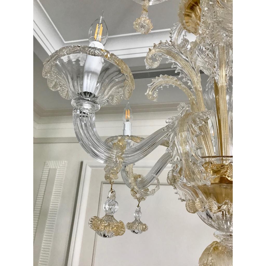 Lámpara de araña moderna de cristal de Murano de 9 luces de estilo barroco veneciano y oro puro en Nuevo estado para la venta en New York, NY