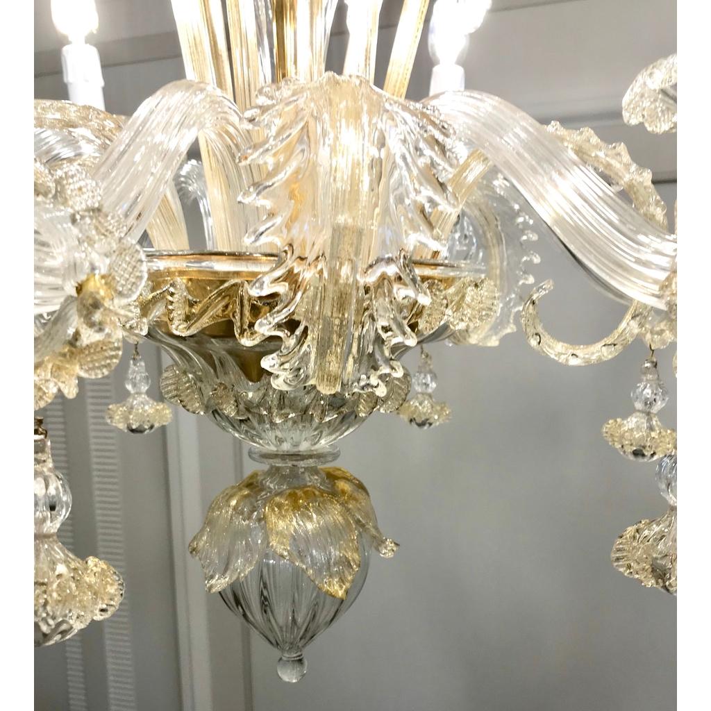 Venetian Baroque Style 9-Light Crystal Pure Gold Murano Glass Modern Chandelier For Sale 1