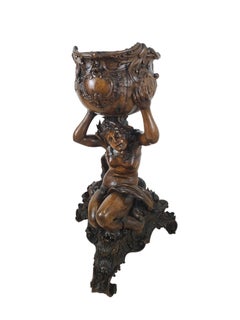 Venetian Baroque Walnut Naked Siren Sculpture with Planter, attr. Brustolon