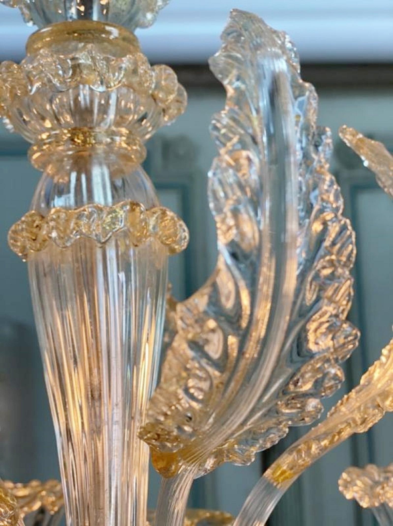 Mid-20th Century Venetian Barovier Chandelier In Gilded Murano Glass, Italy, 1940s For Sale