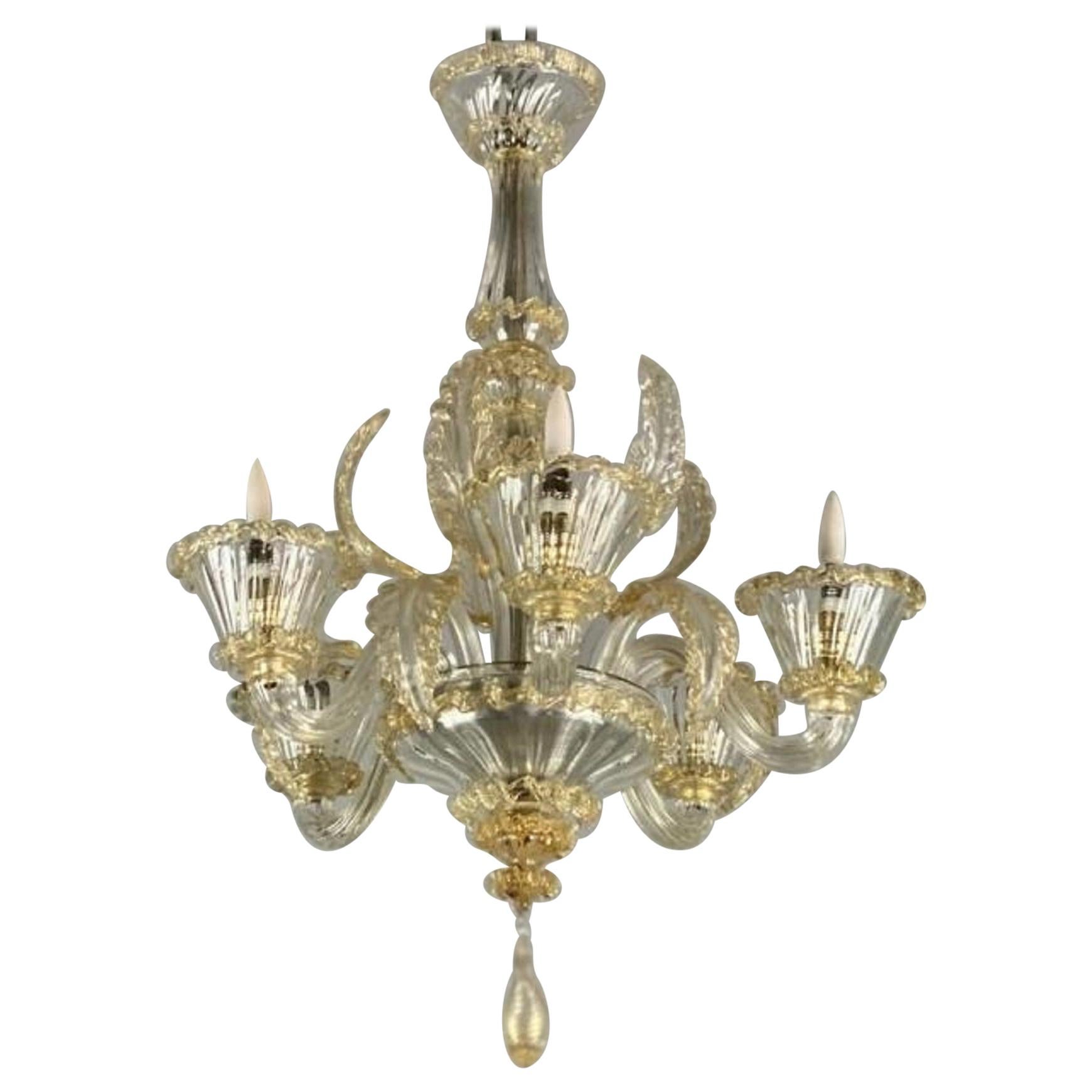 Venetian Barovier Chandelier In Gilded Murano Glass, Italy, 1940s