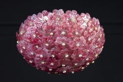 Venetian Barovier & Toso Pink Fuchsia Flower Glass Ceiling Light  1950'