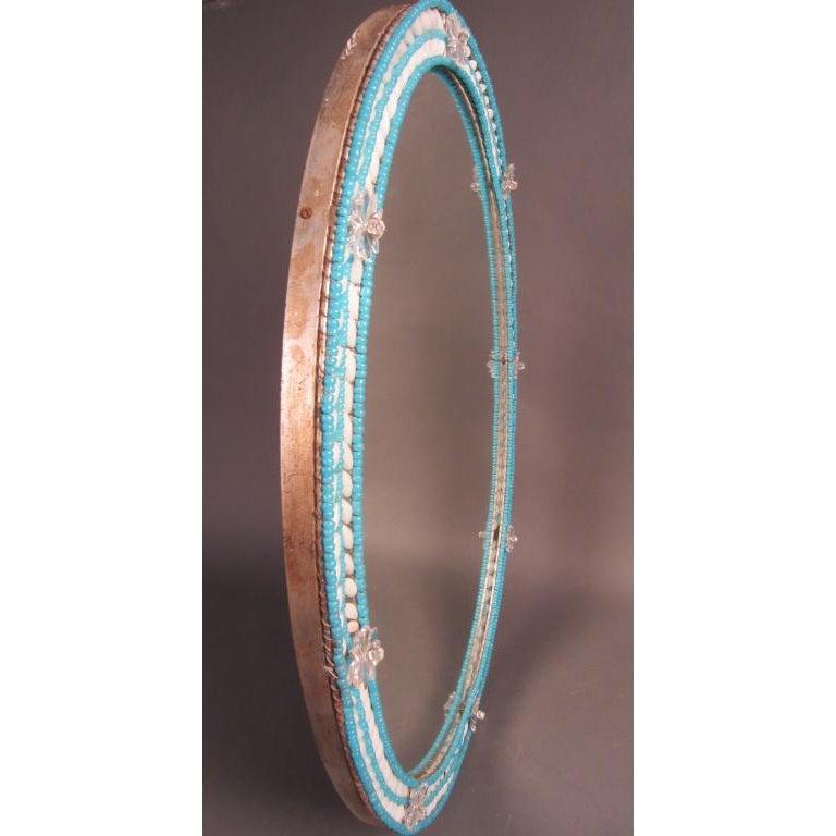 Mid-Century Modern Venetian Mirror With Blue and White Beading