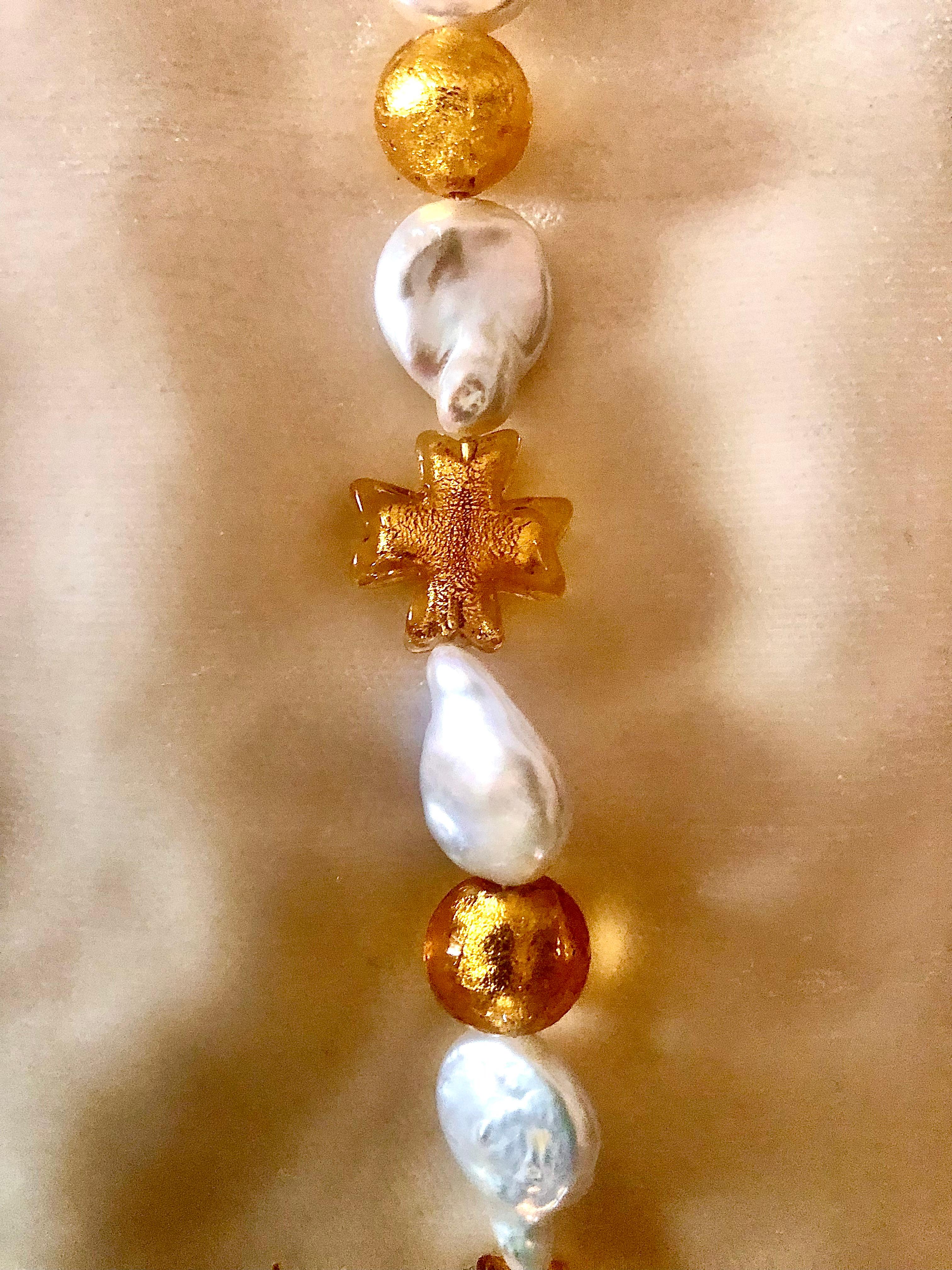 Contemporary Venetian beads and pearl necklace For Sale