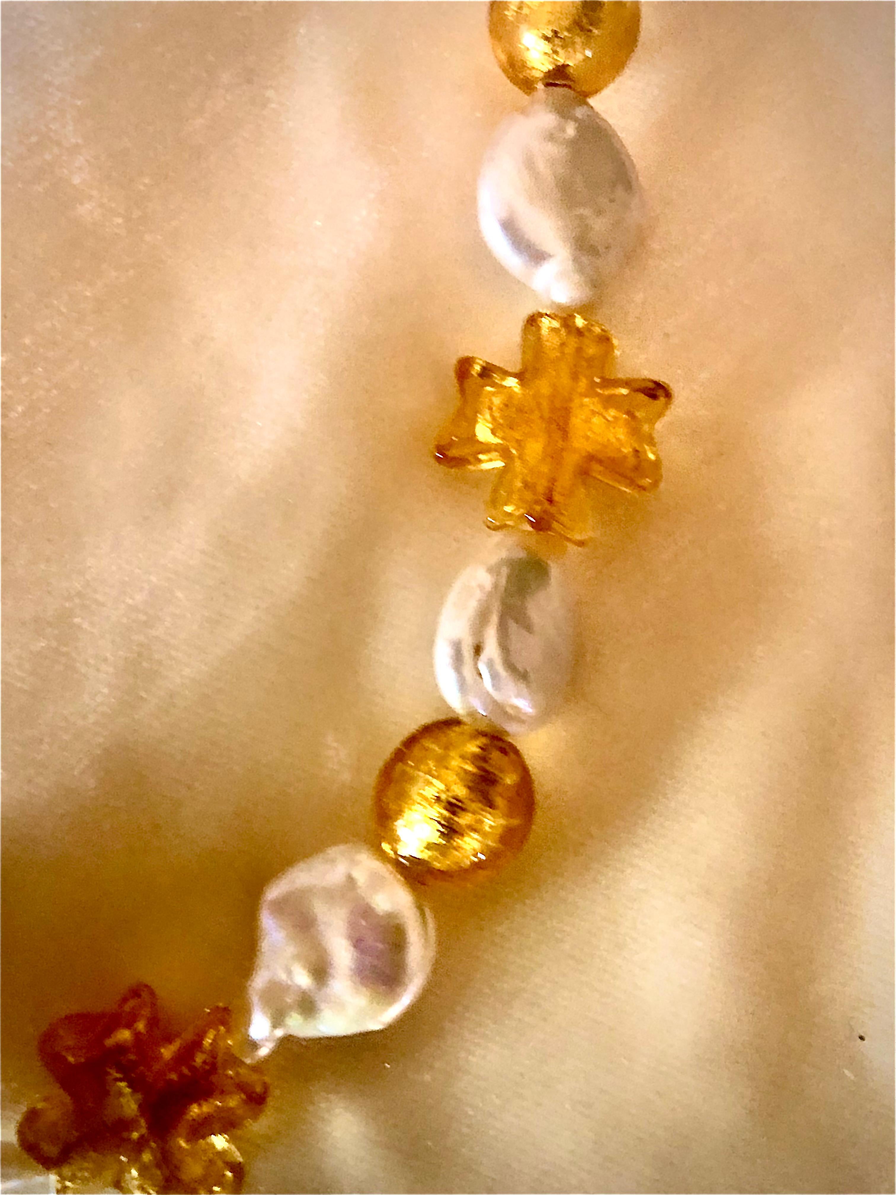 Bead Venetian beads and pearl necklace For Sale