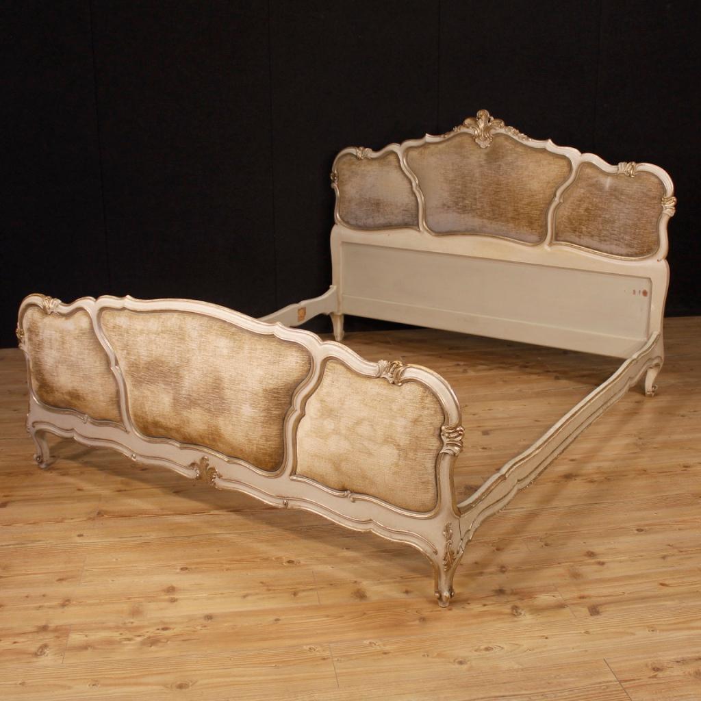 Venetian Bed in Lacquered and Silvered Wood with Velvet, 20th Century For Sale 1