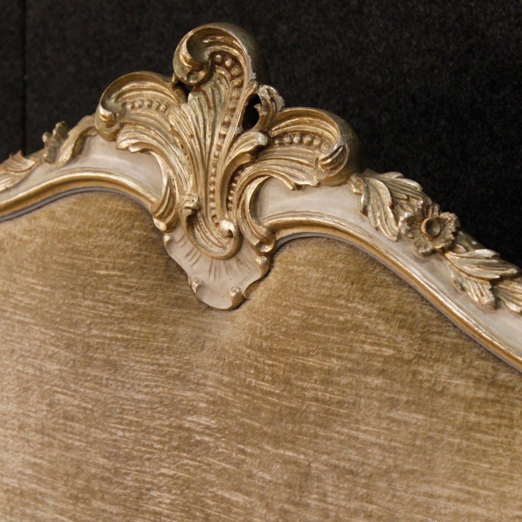 Venetian Bed in Lacquered and Silvered Wood with Velvet, 20th Century For Sale 2