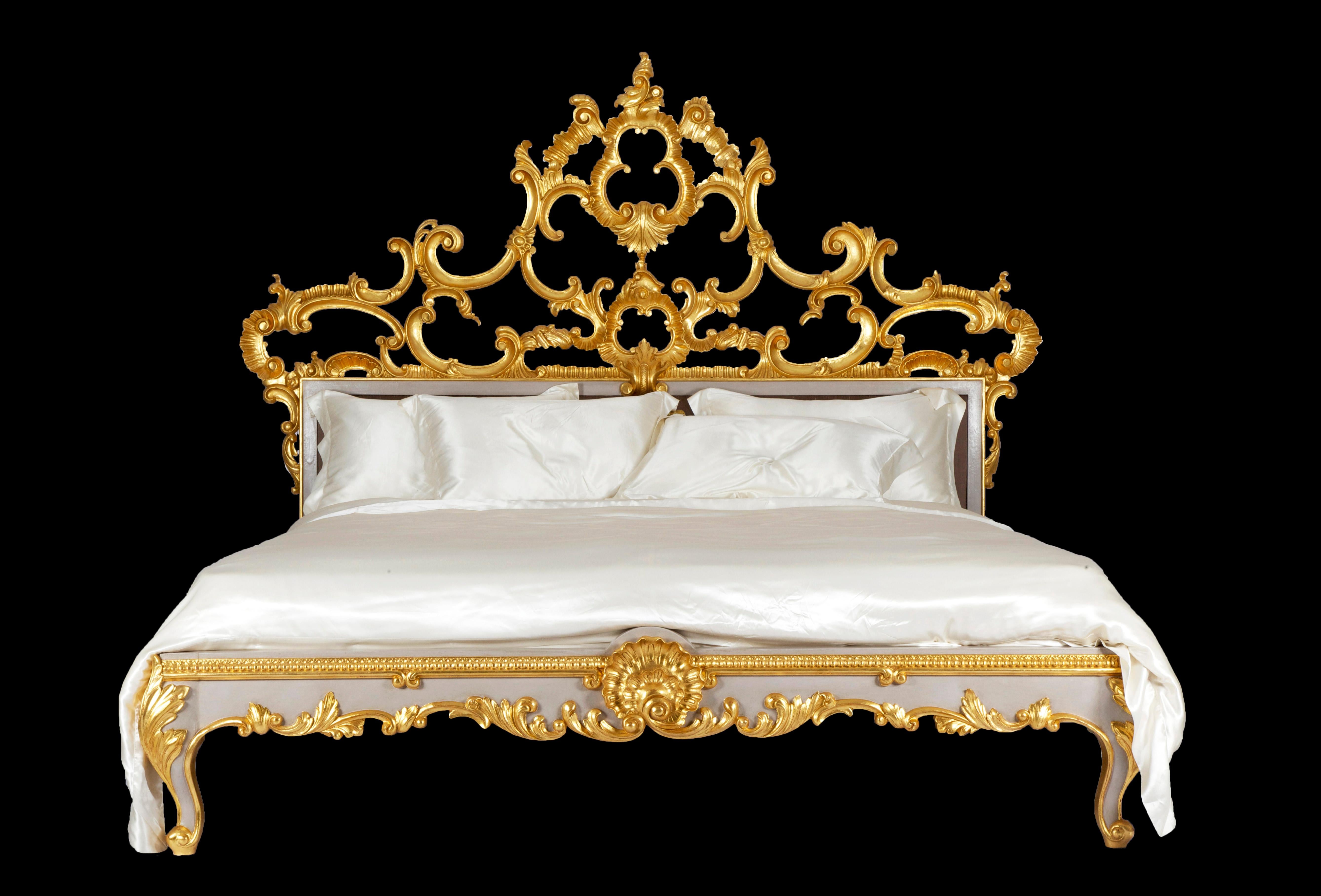 Giltwood Venetian Bed, Rococo Style, Hand Crafted, Made by La Maison London For Sale