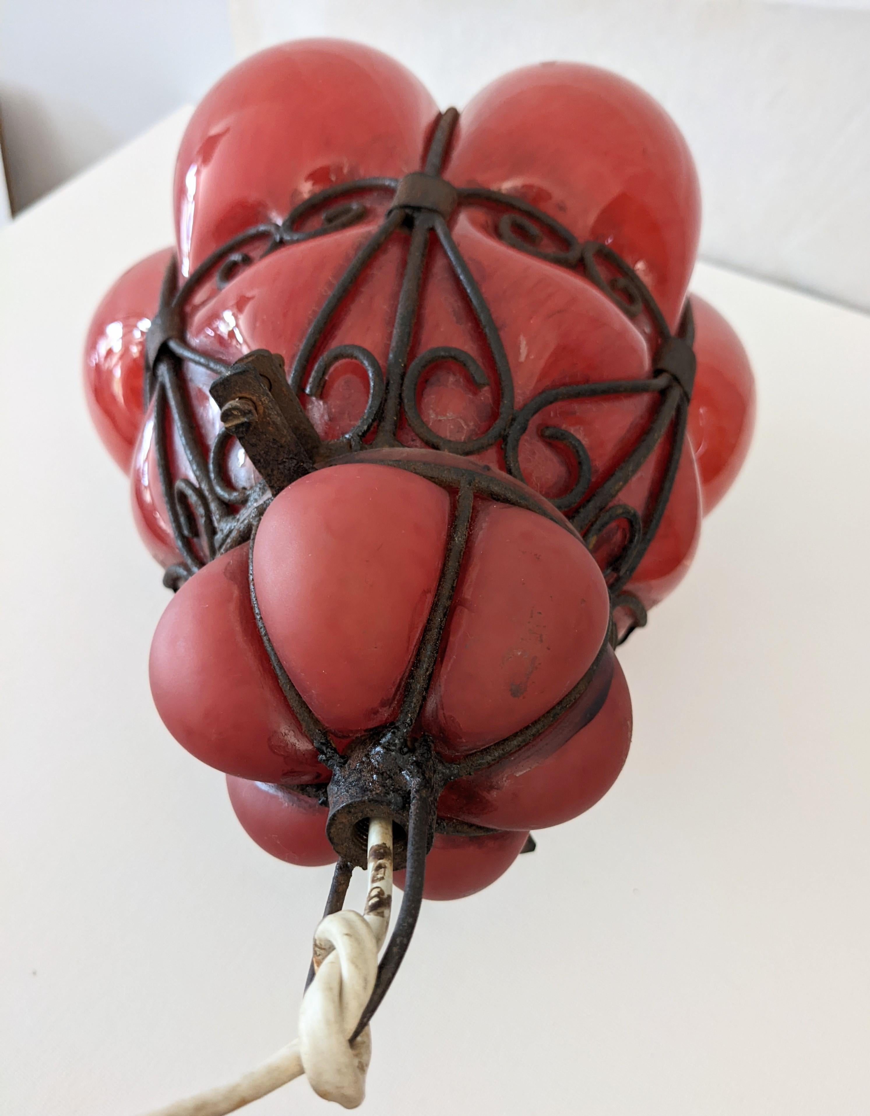 Venetian Blown Glass and Wrought Iron Pendant  For Sale 7