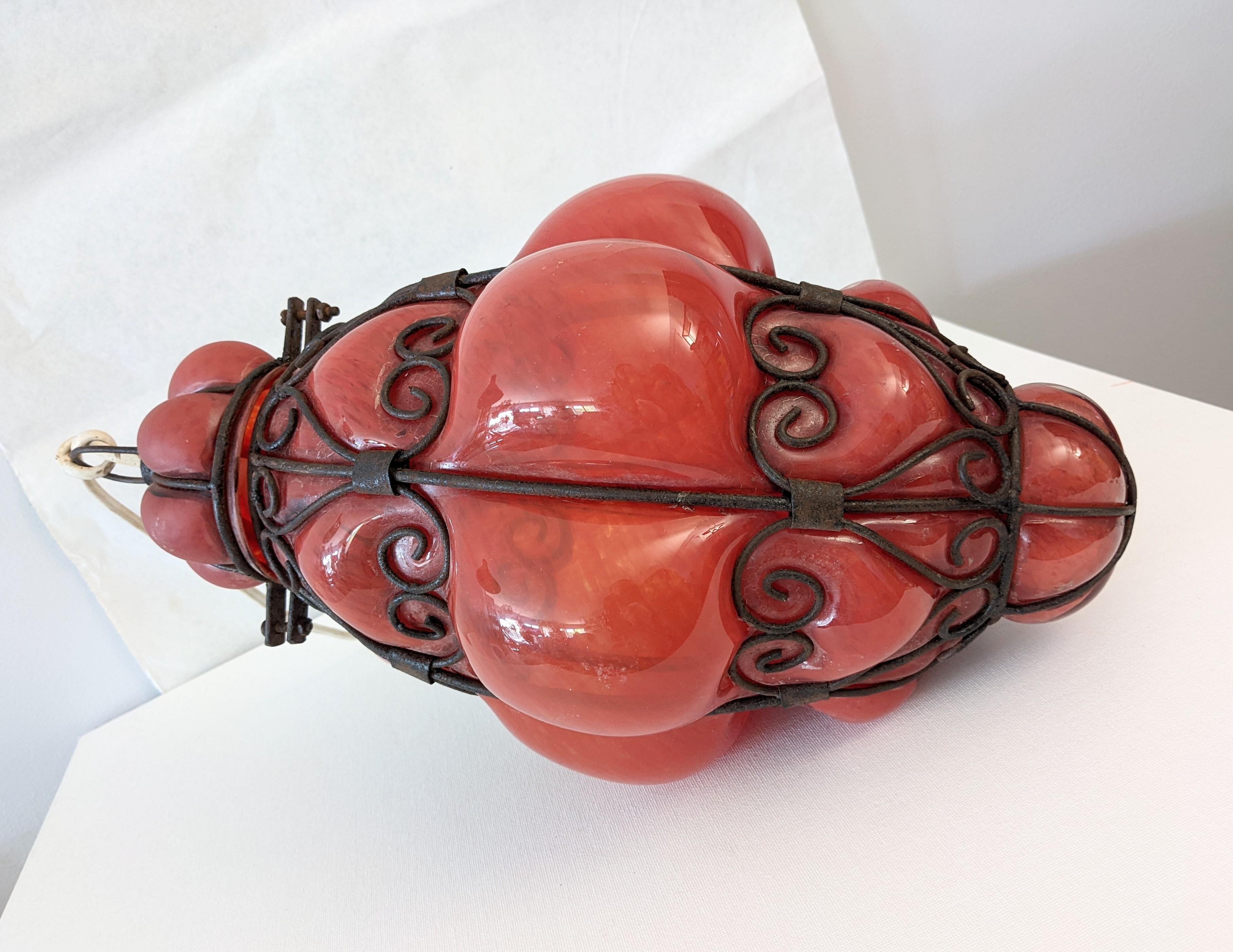 Venetian Blown Glass and Wrought Iron Pendant  For Sale 1