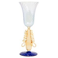 Vintage Venetian Blown Glass Goblet with Amber Swirled Loop Stem