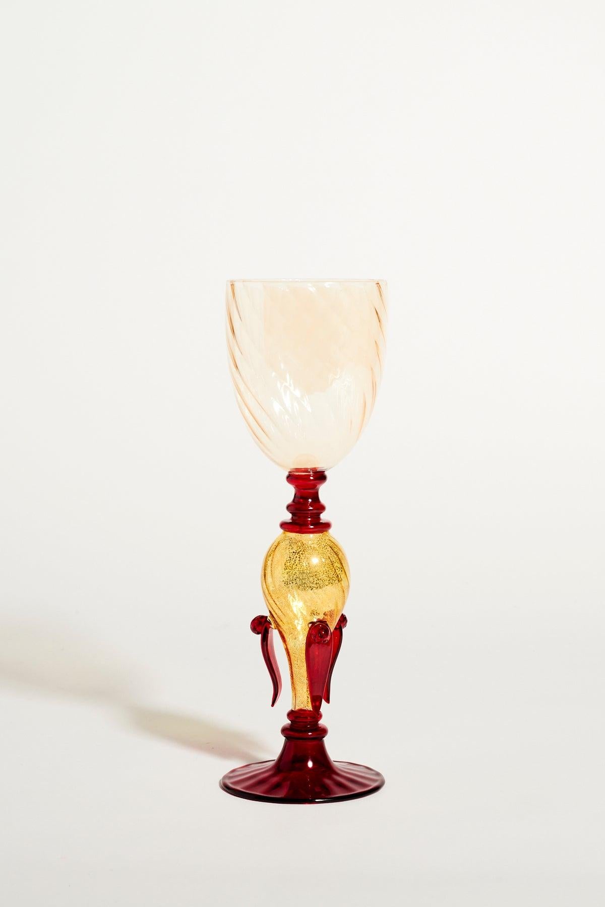 Venetian blown glass goblet with leaf and berry decoration.
