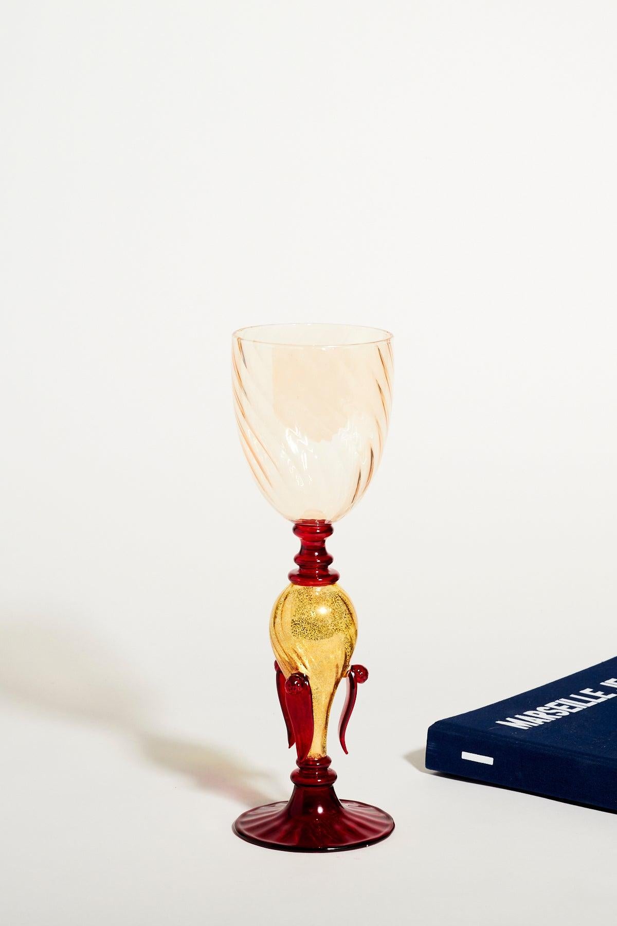 Venetian Blown Glass Goblet with Leaf and Berry Decoration In Excellent Condition In New York, NY