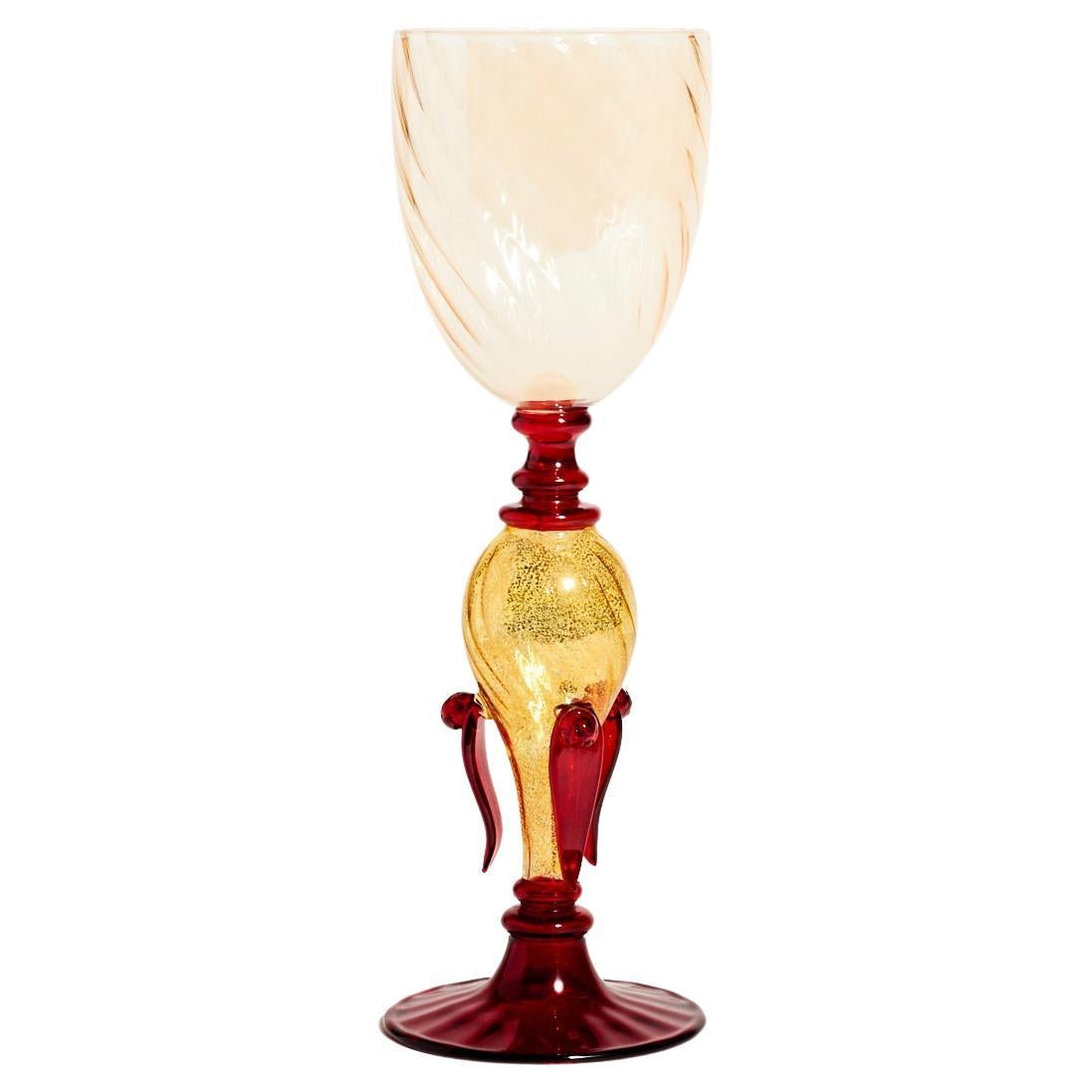 Venetian Blown Glass Goblet with Leaf and Berry Decoration