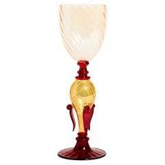 Venetian Blown Glass Goblet with Leaf and Berry Decoration