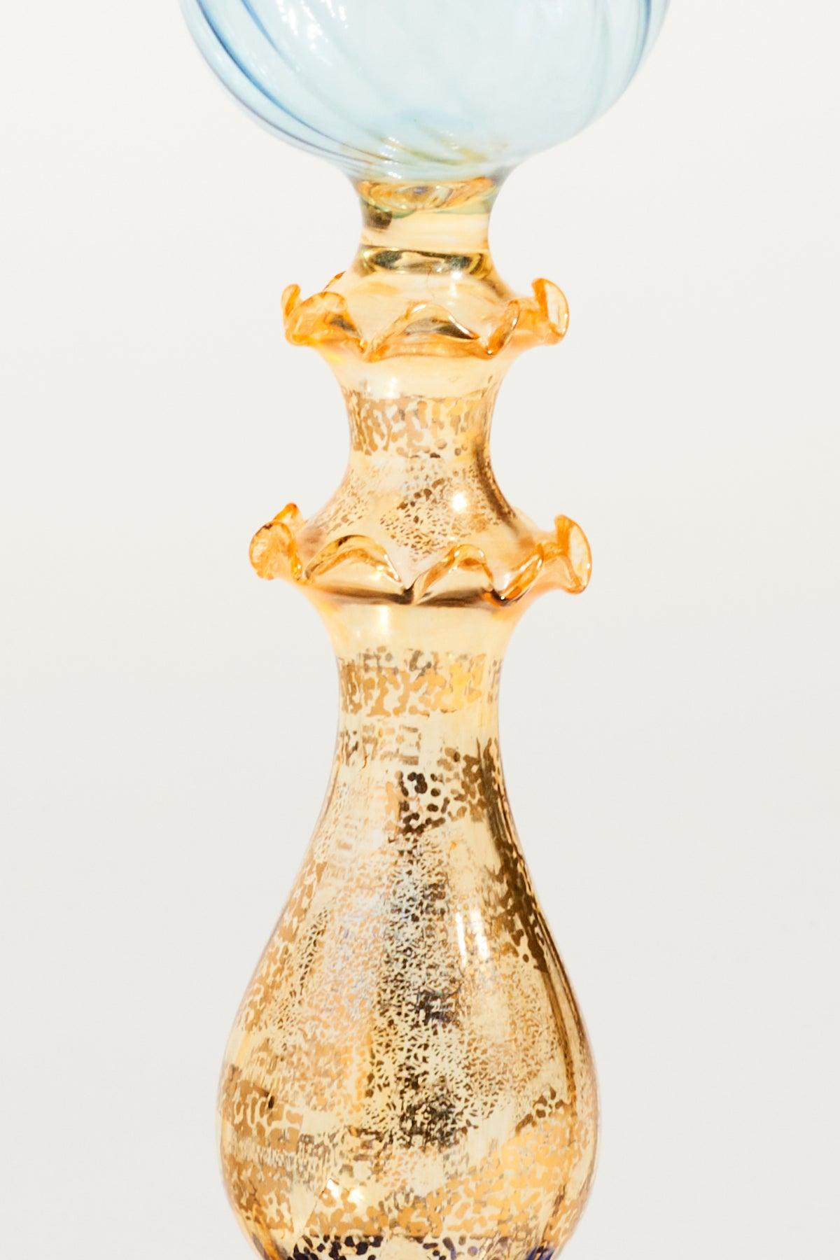 Italian Venetian Blown Glass Goblet with Metallic Amber Gold Stem