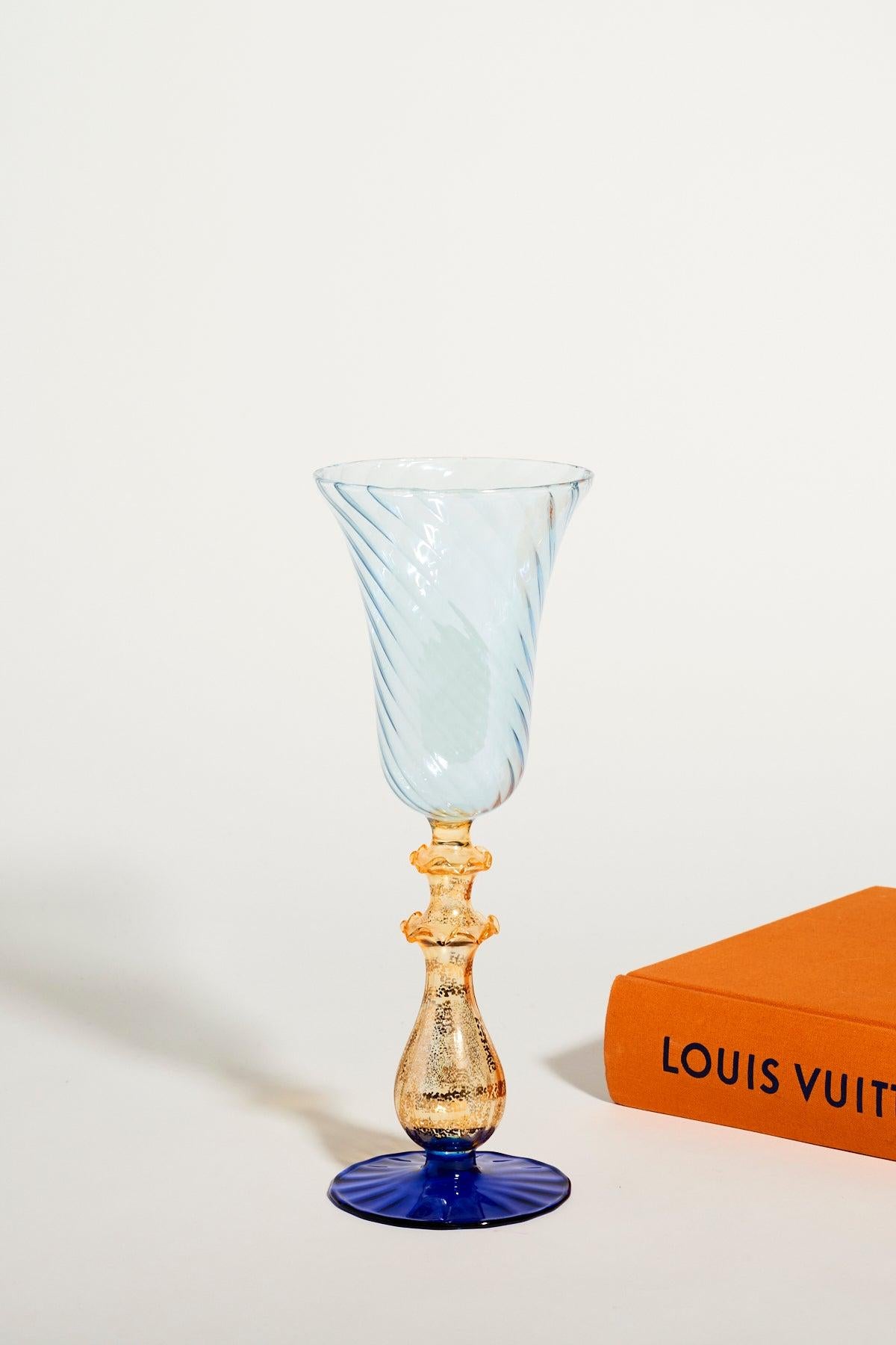Venetian Blown Glass Goblet with Metallic Amber Gold Stem In Good Condition In New York, NY