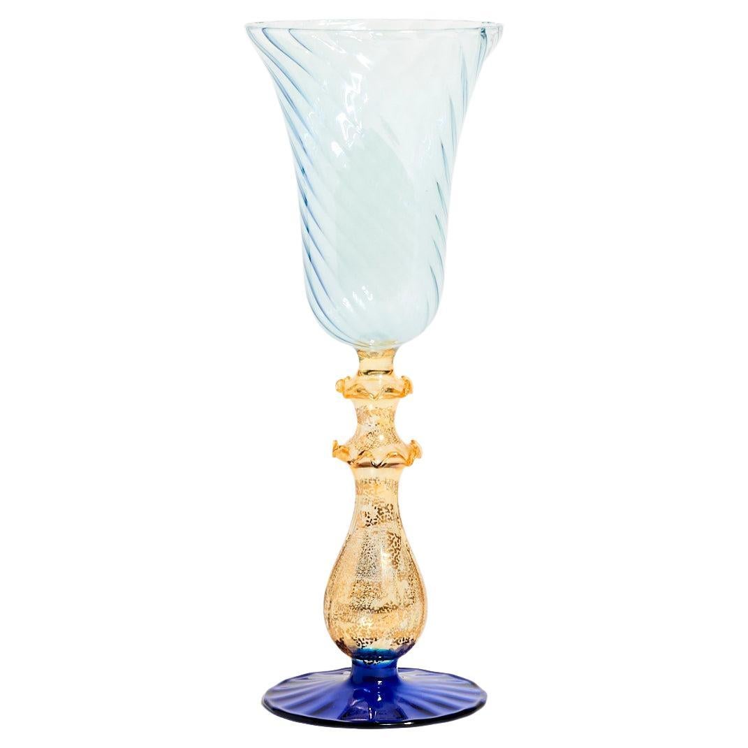 Venetian Blown Glass Goblet with Metallic Amber Gold Stem