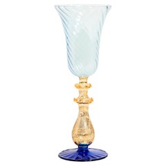 Vintage Venetian Blown Glass Goblet with Metallic Amber Gold Stem