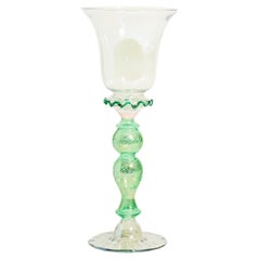 Retro Venetian Blown Glass Goblet with Metallic Green and Gold Stem