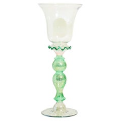 Vintage Venetian Blown Glass Goblet with Metallic Green and Gold Stem