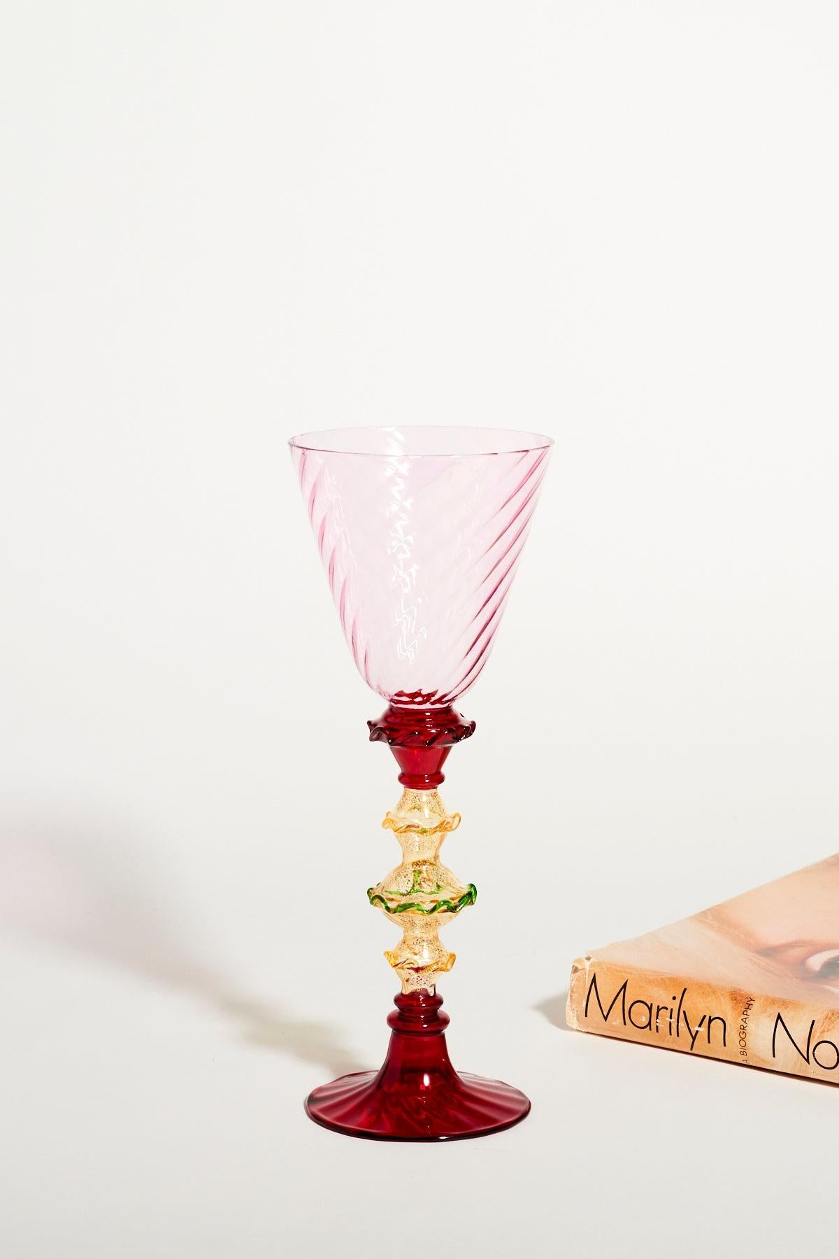 Venetian Blown Glass Goblet with Ruffle Tier Stem In Excellent Condition In New York, NY