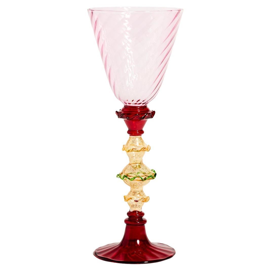 Venetian Blown Glass Goblet with Ruffle Tier Stem