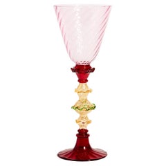 Vintage Venetian Blown Glass Goblet with Ruffle Tier Stem