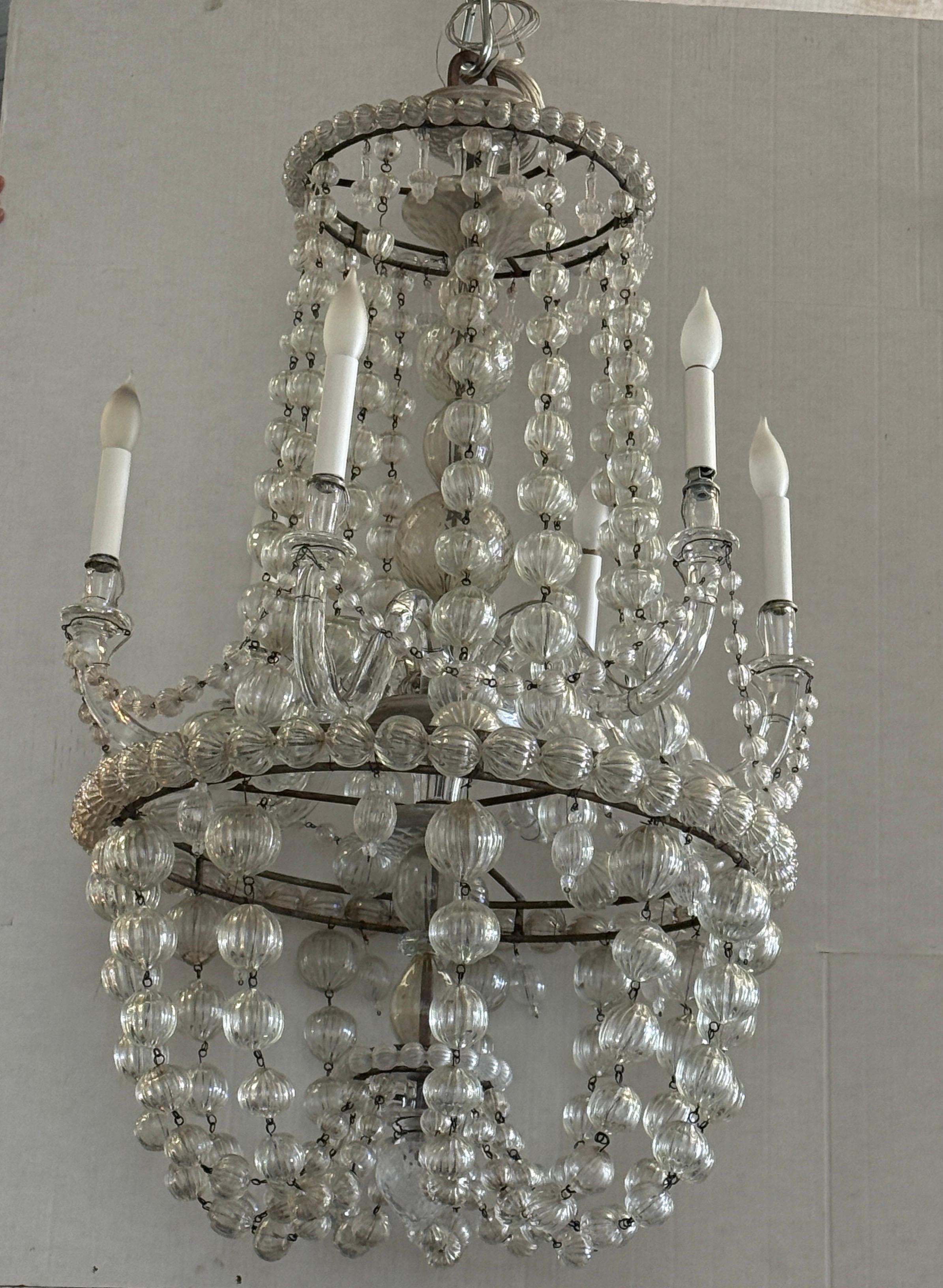 Lampadario a sei bracci in vetro soffiato di Murano proveniente dall'Italia. in vendita 6