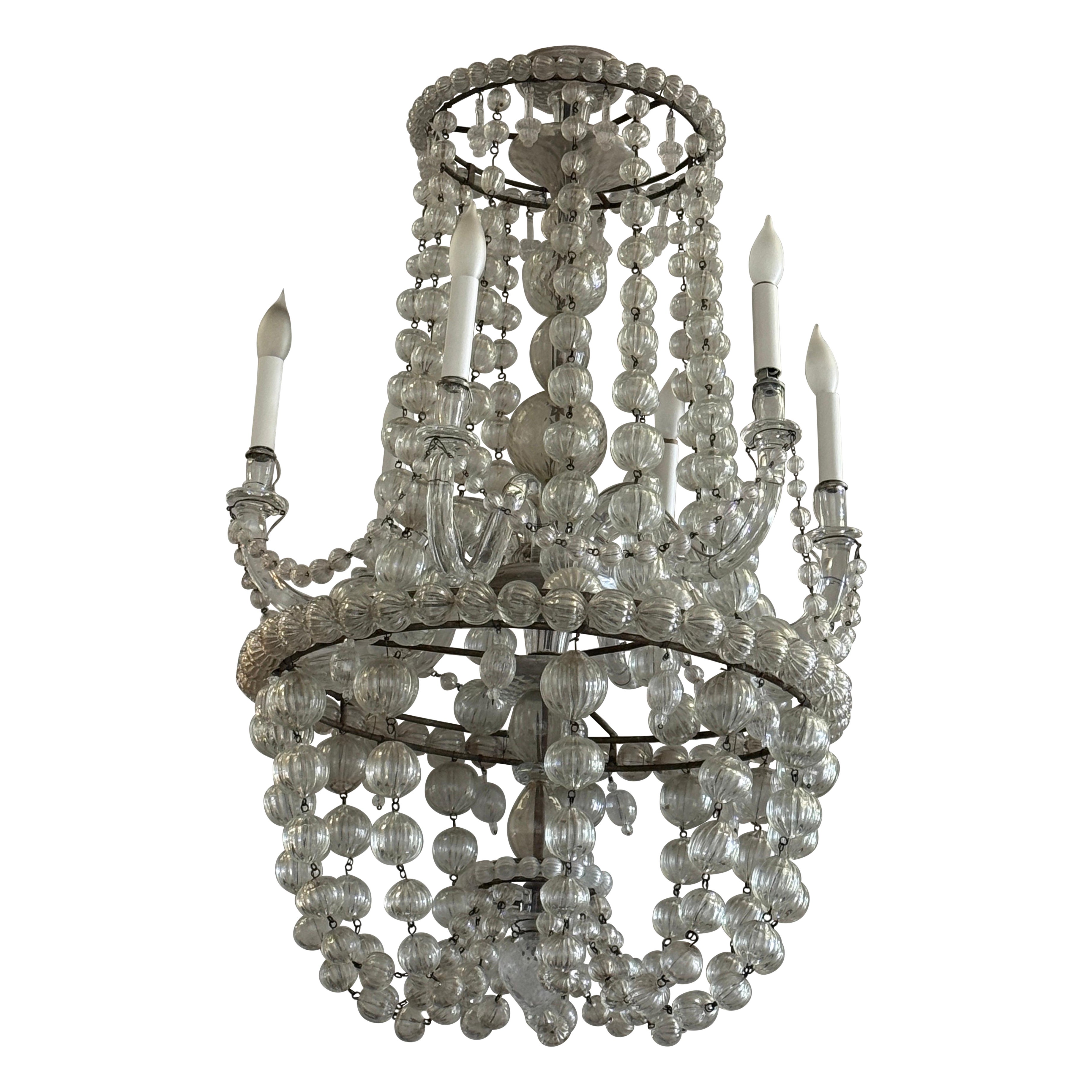 Lampadario a sei bracci in vetro soffiato di Murano proveniente dall
Italia. in vendita