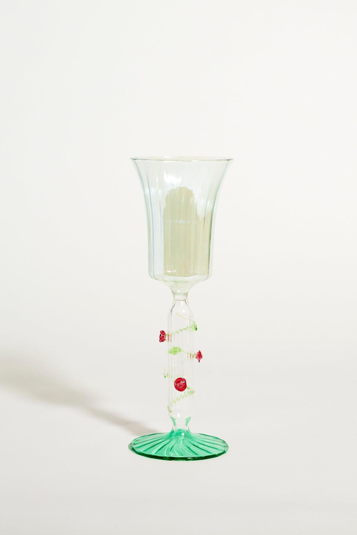 Venetian blown glass with rose vine stem.