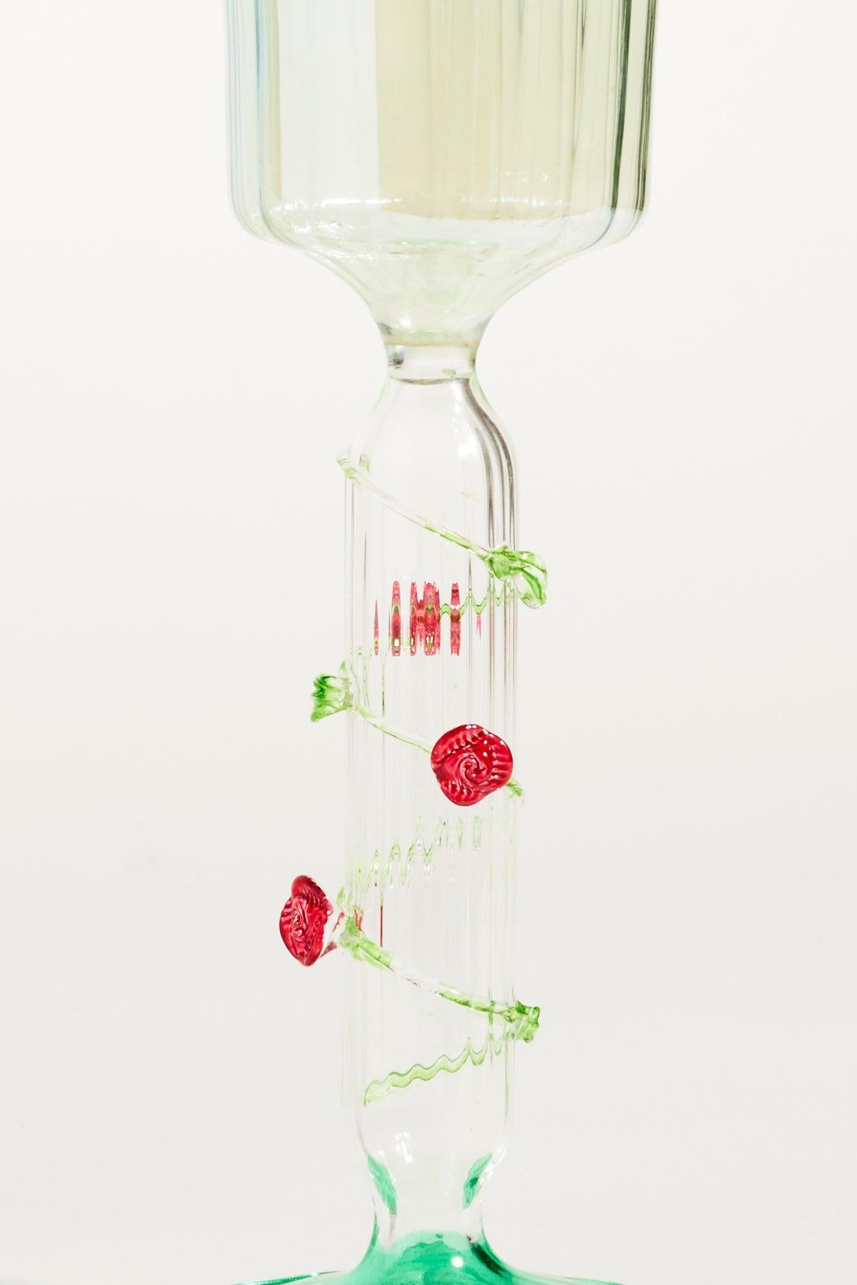 Italian Venetian Blown Glass with Rose Vine Stem