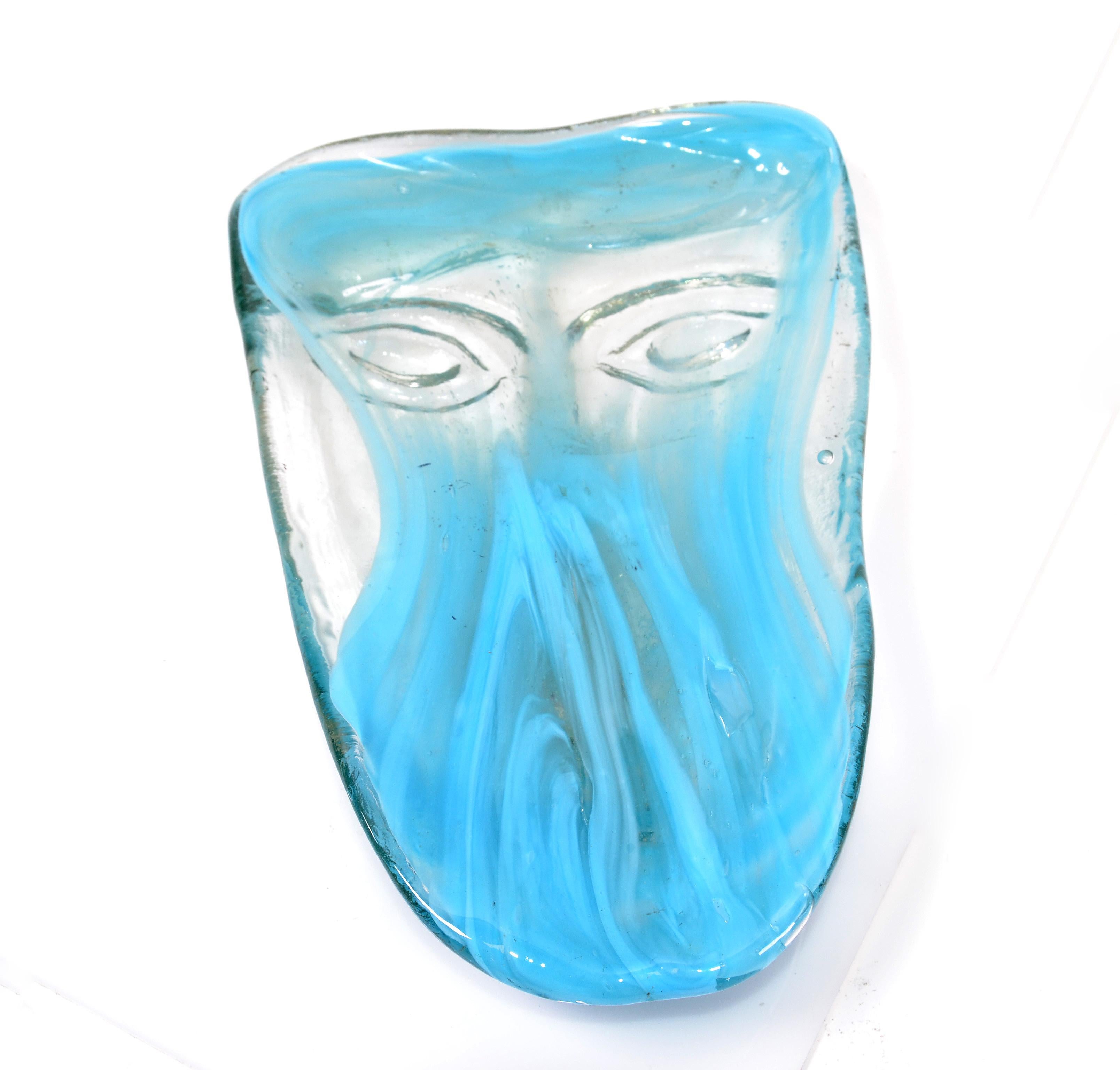 Folk Art Blown Turquoise Art Glass Face Masks Wall Mounted Candleholder México 1
