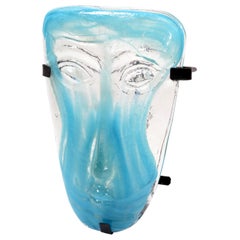 Folk Art Blown Turquoise Art Glass Face Masks Wall Mounted Candleholder México