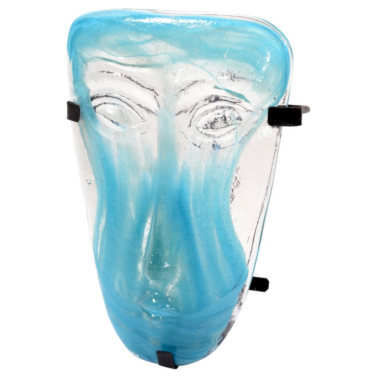Blown Turquoise Murano Glass Face Masks Wall Mounted