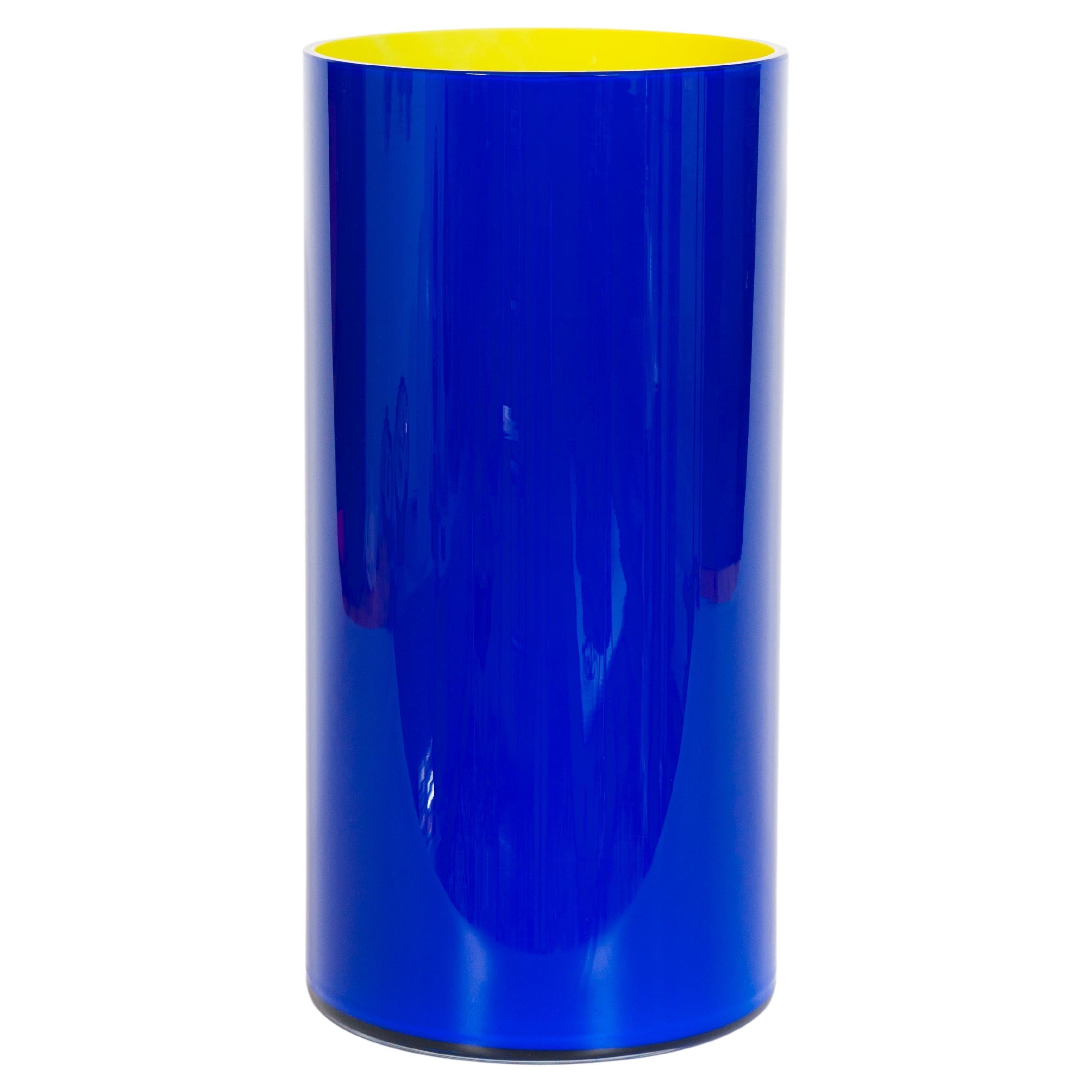 Venetian Blue and Yellow Murano Glass Umbrella Stand Signed Cenedese 1990s For Sale