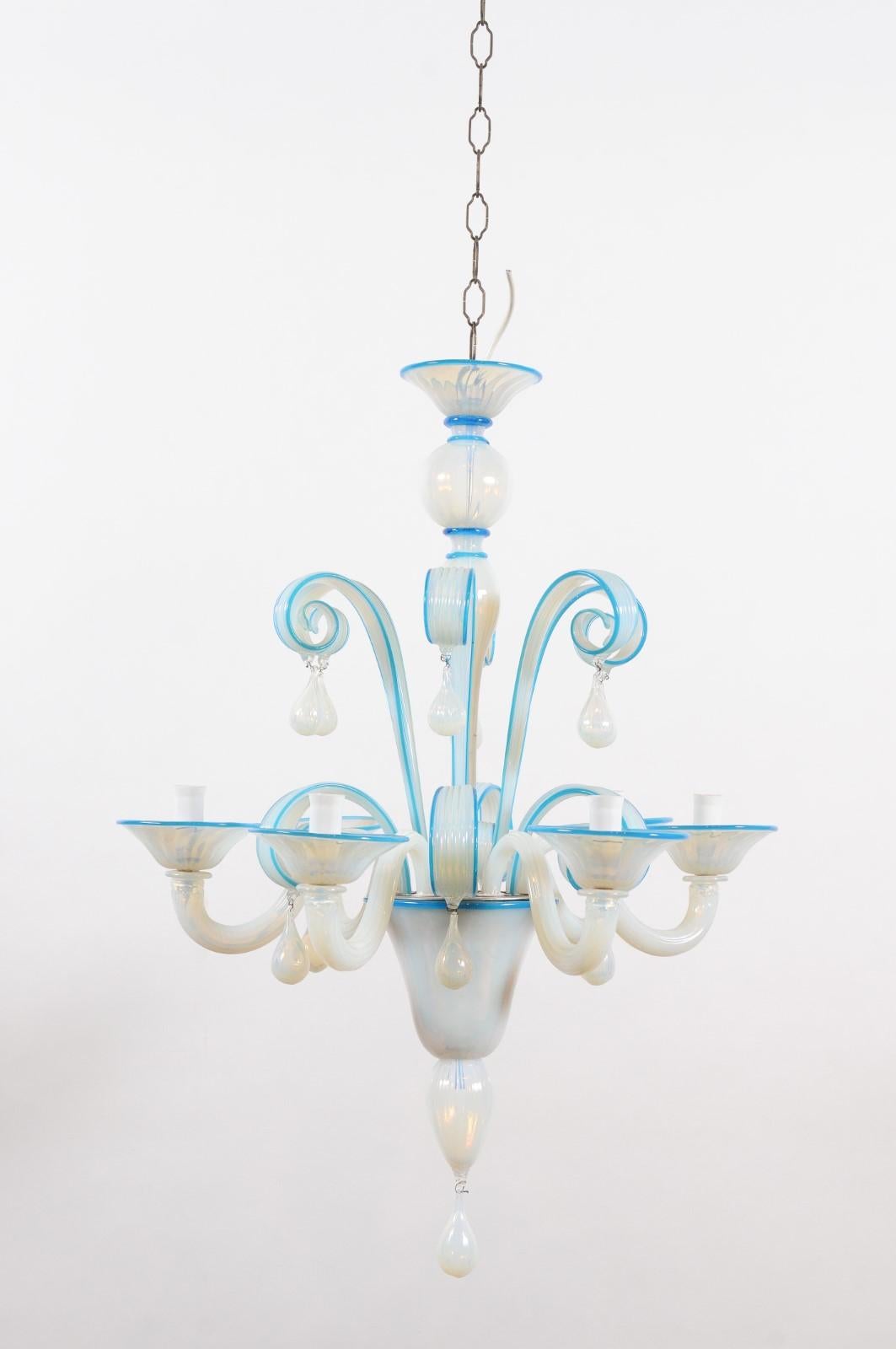 Lustre à 8 lumières en verre soufflé bleu vénitien, Italie 20e siècle en vente 5