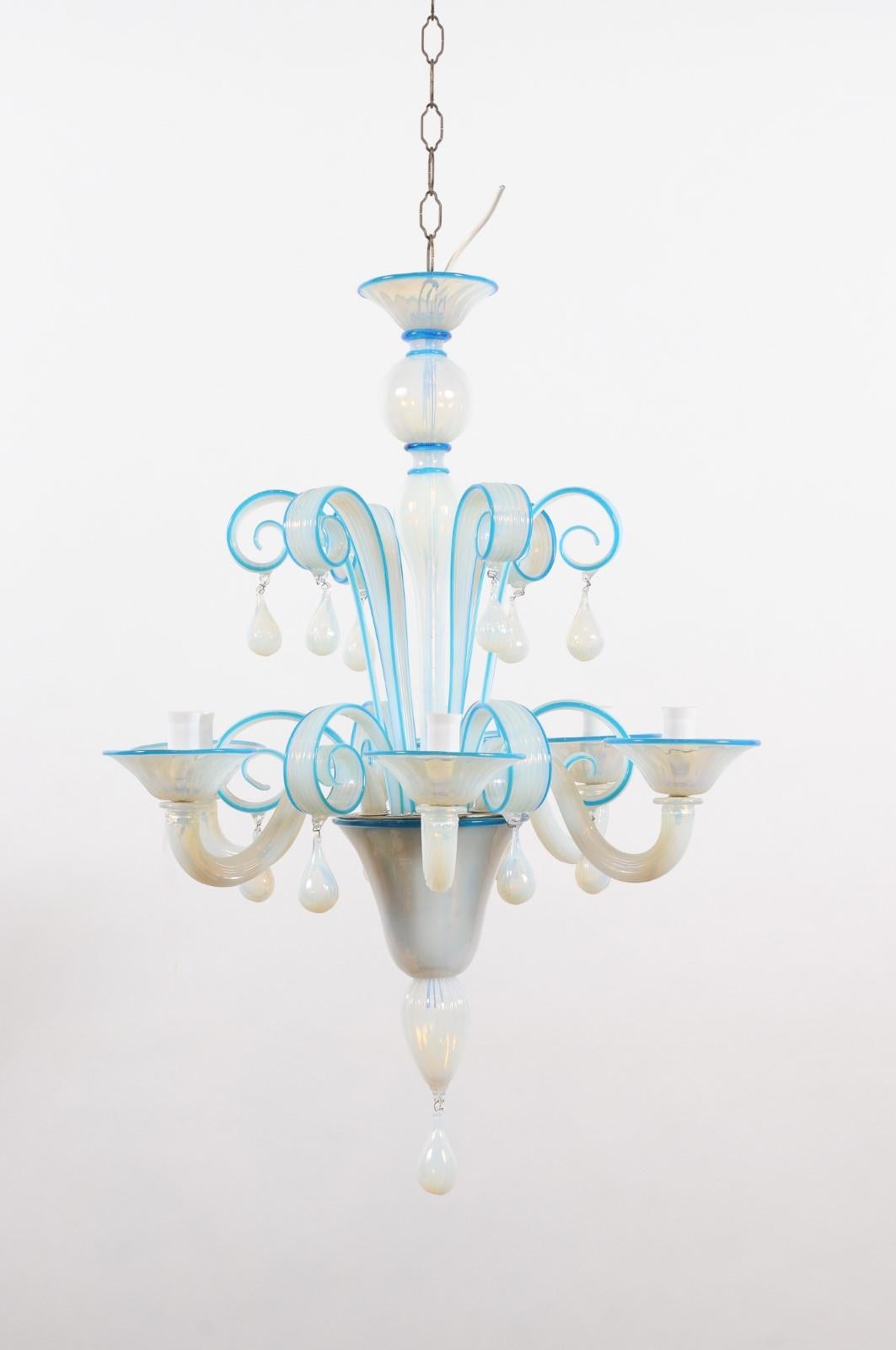 Lustre à 8 lumières en verre soufflé bleu vénitien, Italie 20e siècle en vente 6