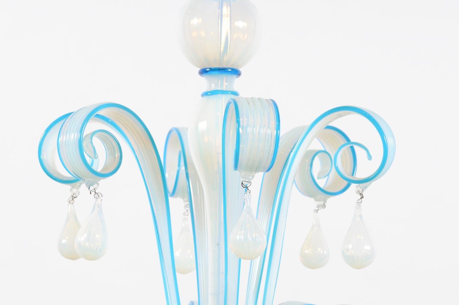 Lustre à 8 lumières en verre soufflé bleu vénitien, Italie 20e siècle en vente 7