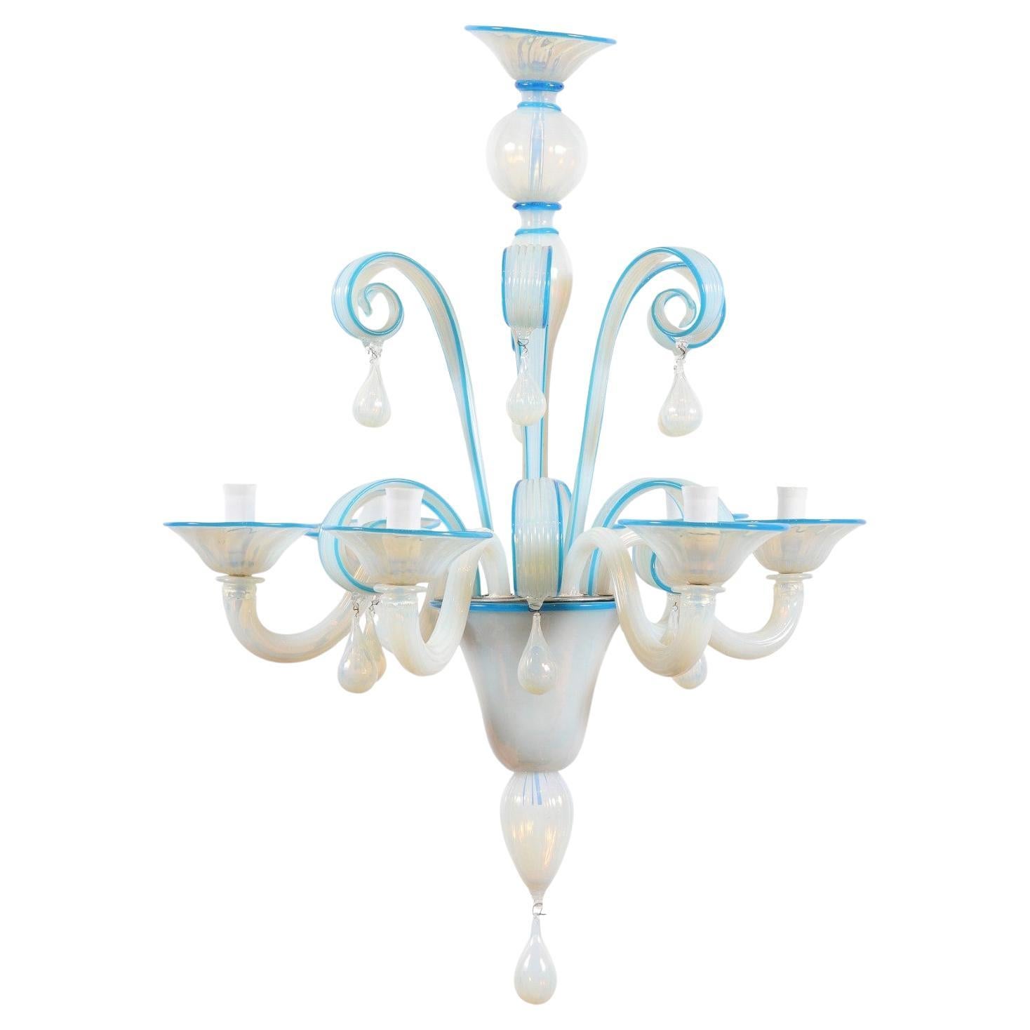 Lustre à 8 lumières en verre soufflé bleu vénitien, Italie 20e siècle en vente